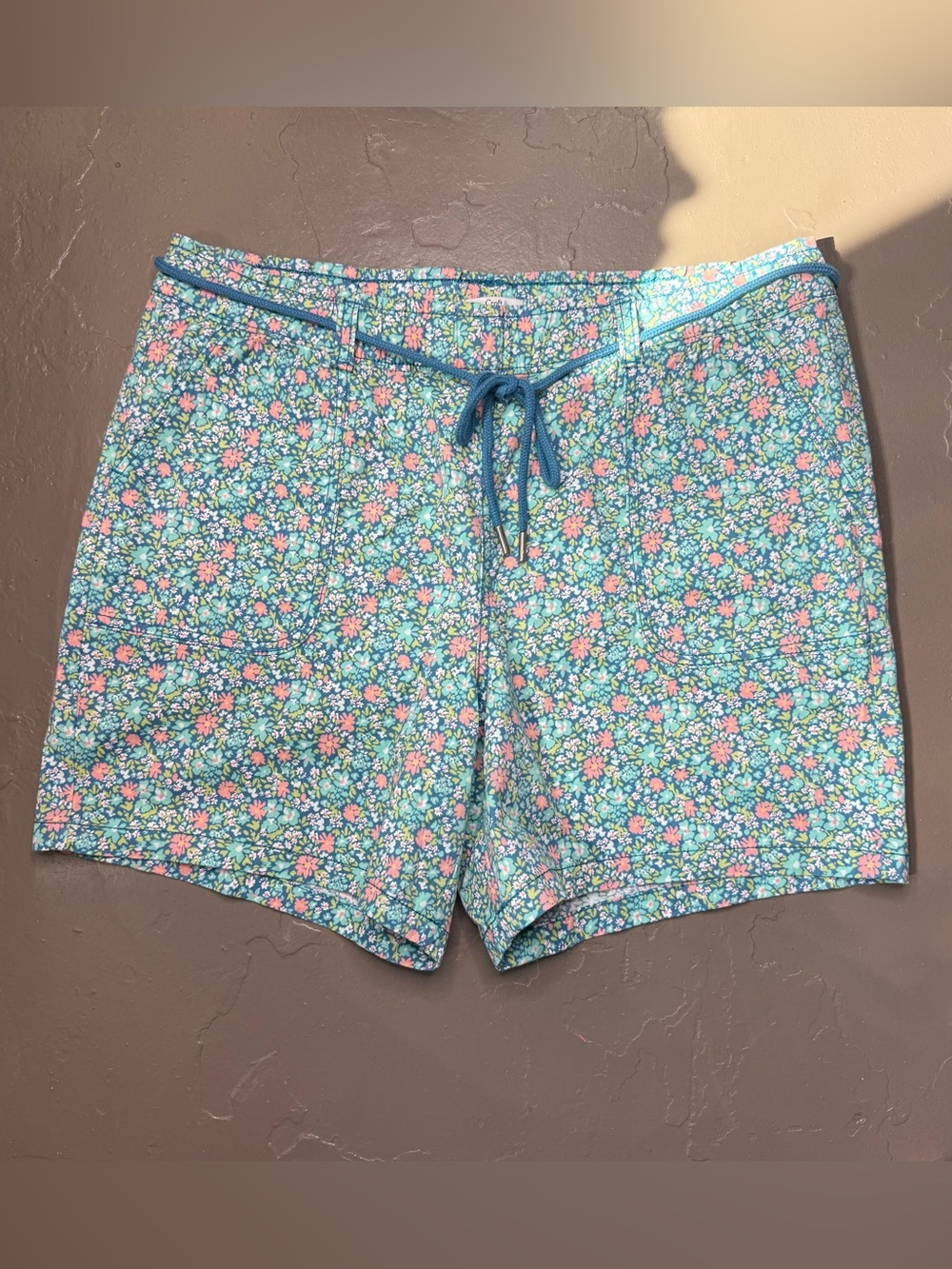 Croft & Barrow Aqua Floral Print Drawstring Shorts - Women’s Large